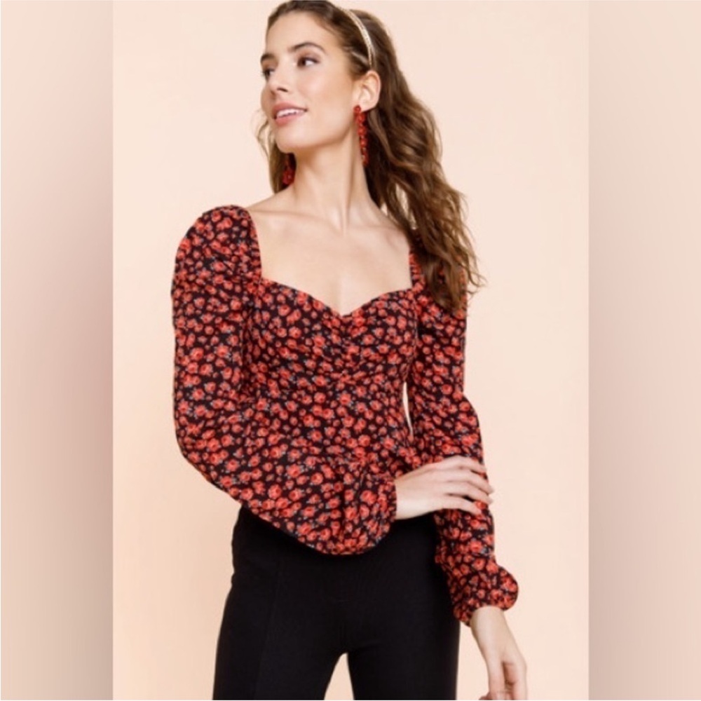 Mi Ami Peplum Rose Shirt Size S